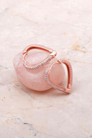 Tam Tur Taşlı Rose Gümüş Halka Küpe 5154