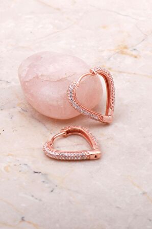 Tam Tur Taşlı Rose Gümüş Halka Küpe 5154