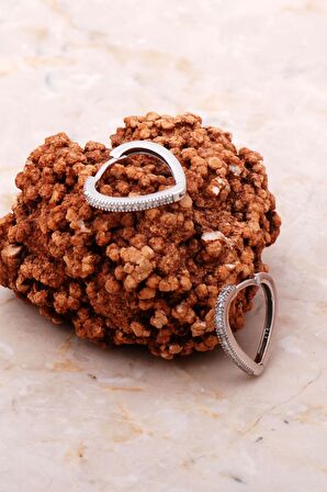 Taşlı Rodyumlu Gümüş Halka Küpe 5156