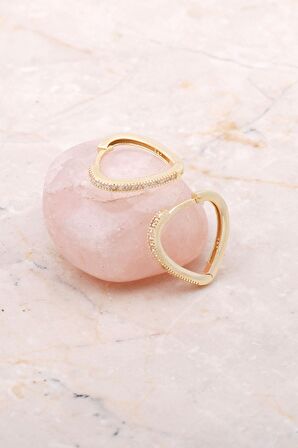 Taşlı Altın Yaldızlı Gümüş Halka Küpe 5158