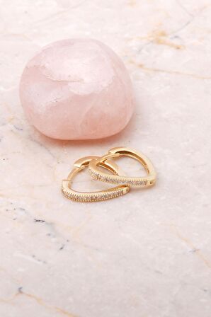 Taşlı Altın Yaldızlı Gümüş Halka Küpe 5158