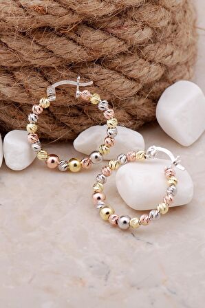 Dorissa Toplu Altın Yaldızlı Rose Gümüş Halka Küpe 5171