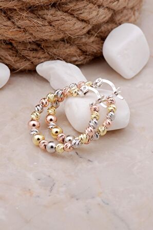 Dorissa Toplu Altın Yaldızlı Rose Gümüş Halka Küpe 5171