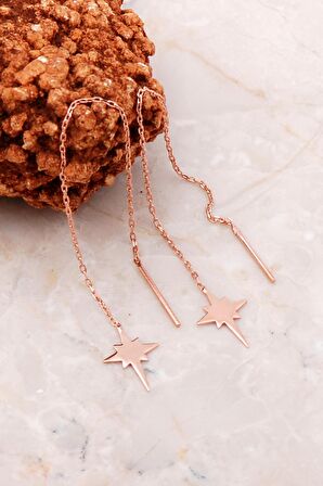 Kutup Yıldızı Rose Gümüş Zincir Küpe 5185