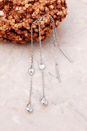 Damla Taşlı  Gümüş Zincir Küpe 5208