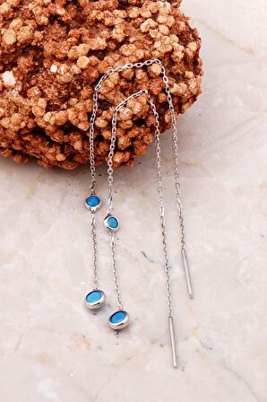 Turkuaz Taşlı Gümüş Zincir Küpe 5213