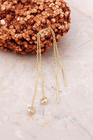 Taşlı Altın Yaldızlı Gümüş Zincir Küpe 5214