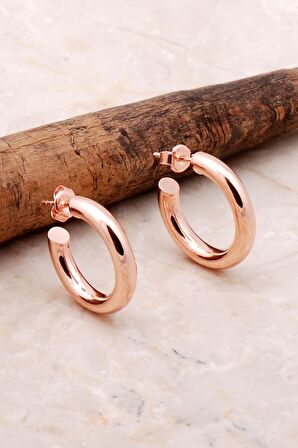 Bombeli 22 Mm Rose Gümüş Halka Küpe 5225