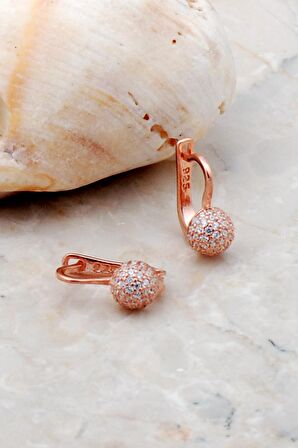 Taşlı Rose Gümüş Top Küpe 5256