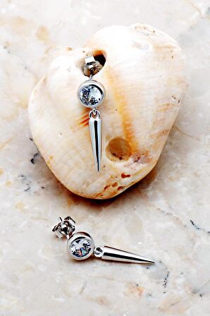 Tek Taş Çivi Rodyumlu Gümüş Küpe 5305