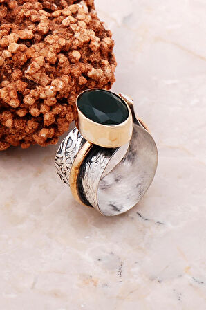 Zümrüt Taşlı Elişi Tasarım Gümüş Yüzük 3122