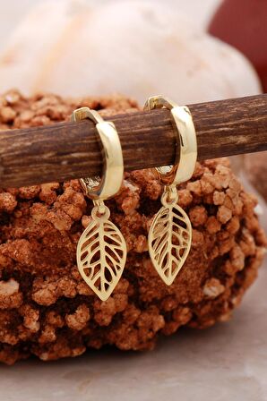 Defne Yaprağı Altın Yaldızlı Gümüş Küpe 5428