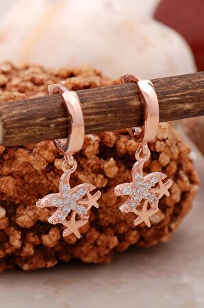 Deniz Yıldızı Tasarım Rose Gümüş Küpe 5438