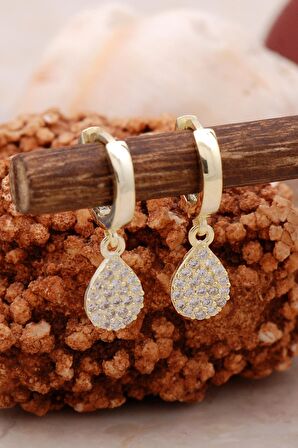 Damla Altın Yaldızlı Tasarım Gümüş Küpe 5443