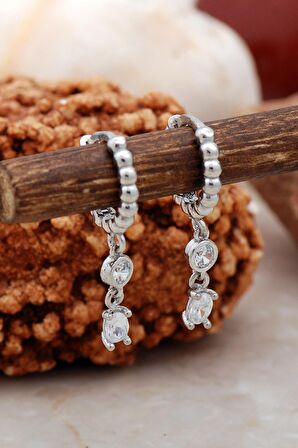 Çift Taşlı Rodyumlu Gümüş Küpe 5449