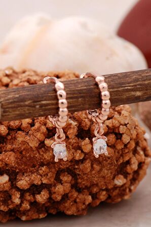 Tek Taş Rose Gümüş Küpe 5452