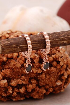 Oniks Tek Taş Rose Gümüş Küpe 5454