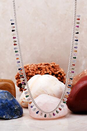 Mix Damla Rodyumlu Gümüş Choker Kolye 7223