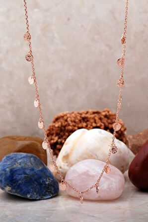Pullu Rose Gümüş Choker Kolye 7242