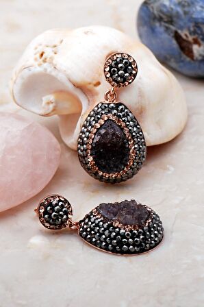 Ametist Taşlı Rose Gümüş Küpe 5499