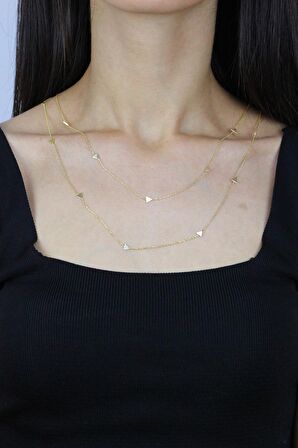 Üçgen 110 cm Altın Yaldızlı Gümüş Kolye 7253