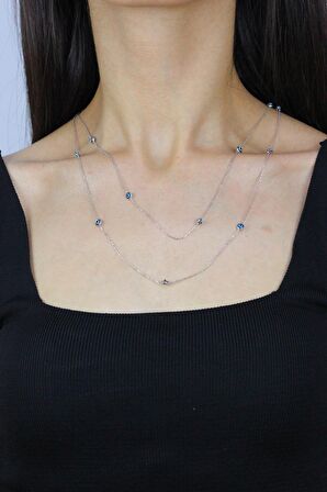 Nazar Boncuklu 113 cm Rodyumlu Gümüş Kolye 7256