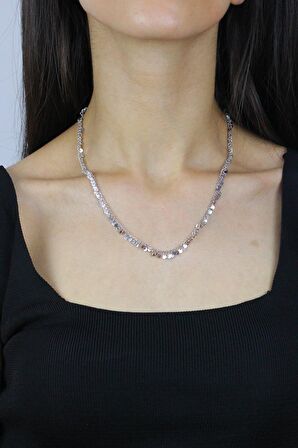 Pullu Zirkon Taşlı Rodyumlu Gümüş Kolye 7264
