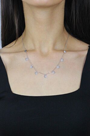Pullu Rodyumlu Gümüş Kolye 7268