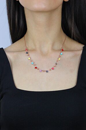 Hematit Taşlı Rose Gümüş Kolye 7280