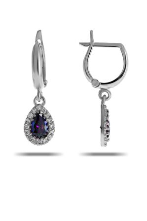 Mistik Topaz Taşlı Damla Mini Rodyumlu Gümüş Küpe 5519