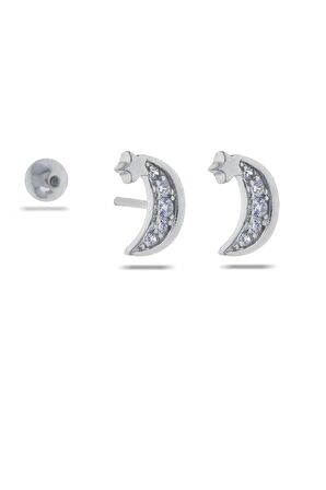 Ay Yıldız Rodyumlu Tragus Gümüş Küpe 5521