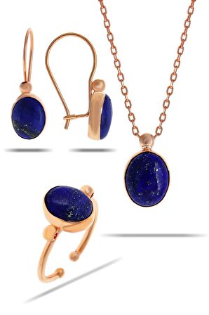 Lapis Lazuli Taşlı Rose Gümüş Set 2317