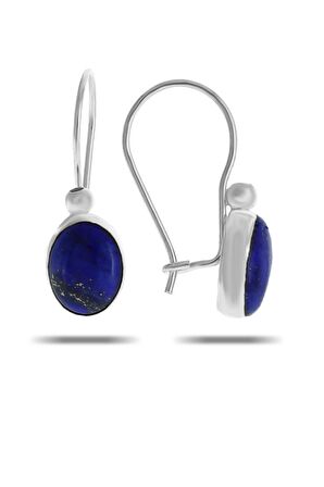 Lapis Lazuli Taşlı Rodyumlu Gümüş Küpe 5538