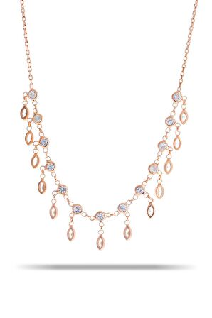 Zirkon Taşlı Akıtma Rose gümüş Kolye 7325