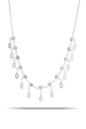 Zirkon Taşlı Akıtma Rodyumlu Gümüş Kolye 7326