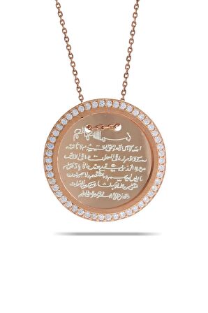 Ayeli Taşlı Rose Gümüş Plaka Kolye 7343