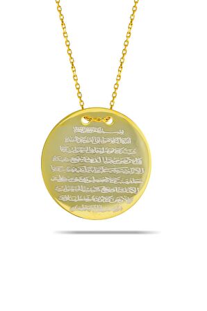 Ayetli Altın Yaldızlı Gümüş Plaka Kolye 7345