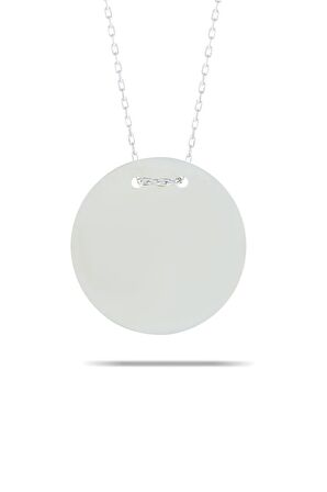 Rodyumlu Gümüş Plaka Kolye 7349