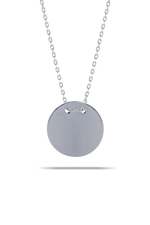 Rodyumlu Orta Boy Gümüş Plaka Kolye 7351