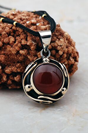 Akik Taşlı Elişi Gümüş Kolye 7367