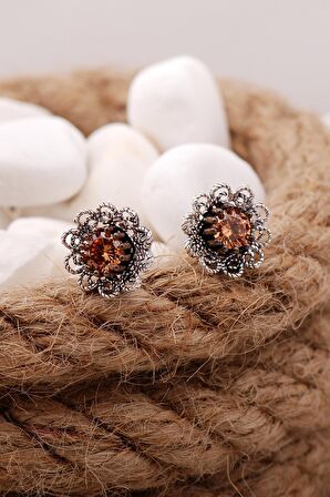 Sarı Zirkon Taşlı Telkari Elişi Gümüş Küpe 5580