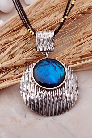 Okyanus Sedefi Çekiç Dövme Elişi Gümüş Kolye 7423