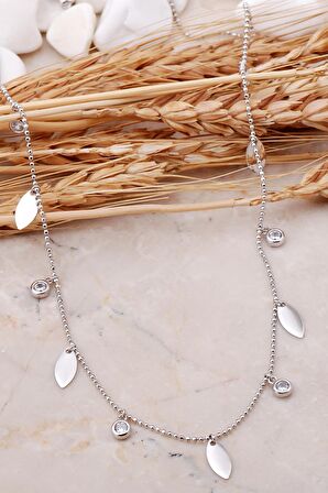 Mekik Pullu Rodyumlu Gümüş Kolye 7447