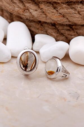 Akik Taşlı Rodyumlu Gümüş Küpe 5632