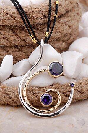 Sümer Telkari Ametist Taşlı Tasarım Gümüş Kolye 7561