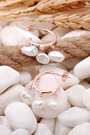 İnci Taşlı Rodyumlu Gümüş Halka Küpe 5706