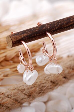 İnci Taşlı Rodyumlu Gümüş Halka Küpe 5706