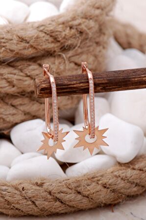 Güneş Taşlı Rose Halka Gümüş Küpe 5750