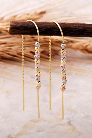 Dorissa Altın Yaldızlı Gümüş Zincir Küpe 5760