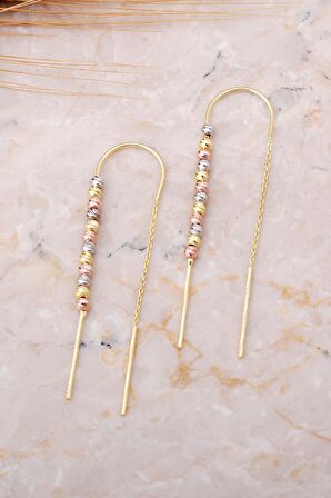 Dorissa Altın Yaldızlı Gümüş Zincir Küpe 5760